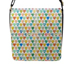 Multicolored Hearts Flap Closure Messenger Bag (l) by SychEva