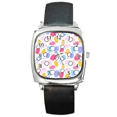 Abstract Multicolored Shapes Square Metal Watch by SychEva