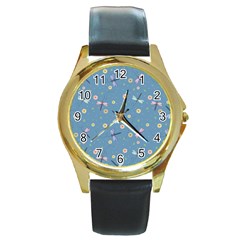 Cute Dragonflies In Spring Round Gold Metal Watch