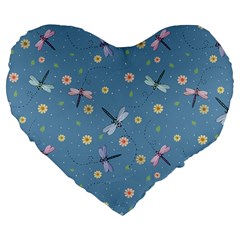 Cute Dragonflies In Spring Large 19  Premium Flano Heart Shape Cushions by SychEva