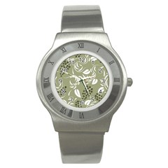 Folk Flowers Print Floral Pattern Ethnic Art Stainless Steel Watch by Eskimos