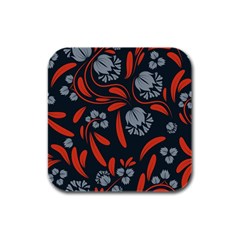 Folk Flowers Print Floral Pattern Ethnic Art Rubber Square Coaster (4 Pack) by Eskimos