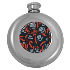 Folk Flowers Print Floral Pattern Ethnic Art Round Hip Flask (5 Oz) by Eskimos