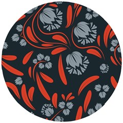 Folk Flowers Print Floral Pattern Ethnic Art Wooden Puzzle Round by Eskimos