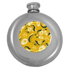 Folk Flowers Print Floral Pattern Ethnic Art Round Hip Flask (5 Oz) by Eskimos