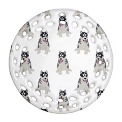 Cute Husky Puppies Round Filigree Ornament (two Sides) by SychEva
