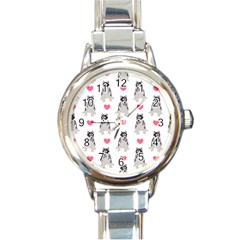 Little Husky With Hearts Round Italian Charm Watch by SychEva