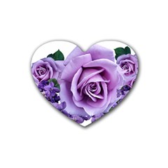 Roses-violets-flowers-arrangement Rubber Coaster (heart) by Pakrebo