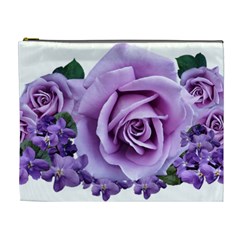 Roses-violets-flowers-arrangement Cosmetic Bag (xl) by Pakrebo