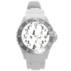 Husky Dogs With Sparkles Round Plastic Sport Watch (l) by SychEva