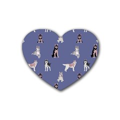 Husky Dogs With Sparkles Rubber Heart Coaster (4 Pack) by SychEva