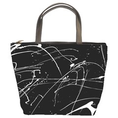 Abstract White Paint Streaks On Black Bucket Bag by VernenInk