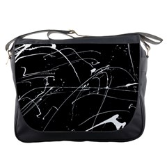 Abstract White Paint Streaks On Black Messenger Bag by VernenInk