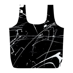 Abstract White Paint Streaks On Black Full Print Recycle Bag (l) by VernenInk