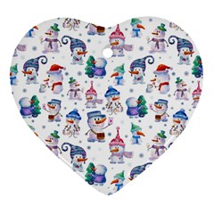 Cute Snowmen Celebrate New Year Ornament (heart) by SychEva