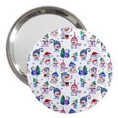 Cute Snowmen Celebrate New Year 3  Handbag Mirrors by SychEva