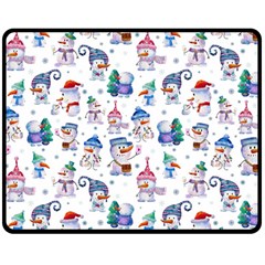 Cute Snowmen Celebrate New Year Double Sided Fleece Blanket (medium)  by SychEva