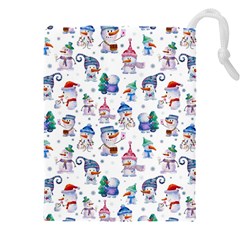 Cute Snowmen Celebrate New Year Drawstring Pouch (5xl) by SychEva