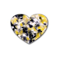 Black, Gray And Yellow Swirls Rubber Coaster (heart) by Khoncepts