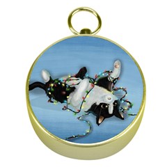 Christmas Cat Gold Compasses by Blueketchupshop
