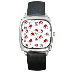 Red Christmas Hats Square Metal Watch by SychEva