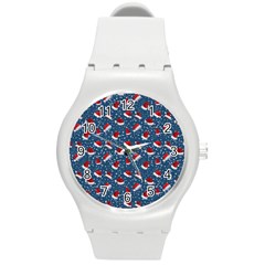 Blue Christmas Hats Round Plastic Sport Watch (m) by SychEva