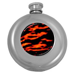 Red  Waves Abstract Series No12 Round Hip Flask (5 Oz) by DimitriosArt