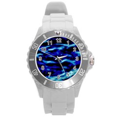 Blue Waves Abstract Series No8 Round Plastic Sport Watch (L)