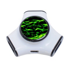 Green  Waves Abstract Series No3 3-port Usb Hub by DimitriosArt