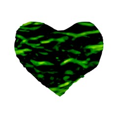 Green  Waves Abstract Series No3 Standard 16  Premium Flano Heart Shape Cushions by DimitriosArt