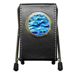 Blue Waves Abstract Series No4 Pen Holder Desk Clock by DimitriosArt