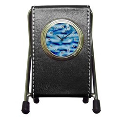 Blue Waves Abstract Series No5 Pen Holder Desk Clock by DimitriosArt