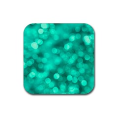 Light Reflections Abstract No9 Turquoise Rubber Coaster (square) by DimitriosArt