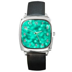 Light Reflections Abstract No9 Turquoise Square Metal Watch by DimitriosArt