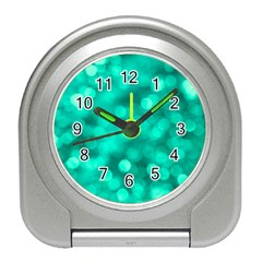 Light Reflections Abstract No9 Turquoise Travel Alarm Clock by DimitriosArt