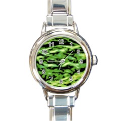 Green  Waves Abstract Series No11 Round Italian Charm Watch by DimitriosArt