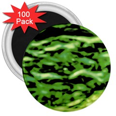 Green  Waves Abstract Series No11 3  Magnets (100 Pack) by DimitriosArt