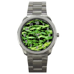 Green  Waves Abstract Series No11 Sport Metal Watch by DimitriosArt