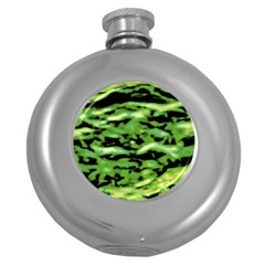 Green  Waves Abstract Series No11 Round Hip Flask (5 Oz) by DimitriosArt