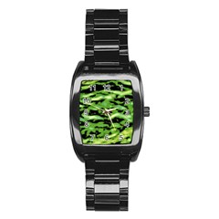 Green  Waves Abstract Series No11 Stainless Steel Barrel Watch