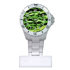 Green  Waves Abstract Series No11 Plastic Nurses Watch by DimitriosArt