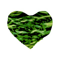 Green  Waves Abstract Series No11 Standard 16  Premium Flano Heart Shape Cushions by DimitriosArt