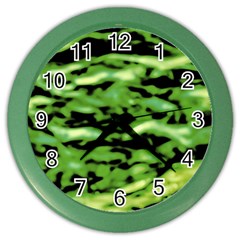 Green  Waves Abstract Series No11 Color Wall Clock by DimitriosArt