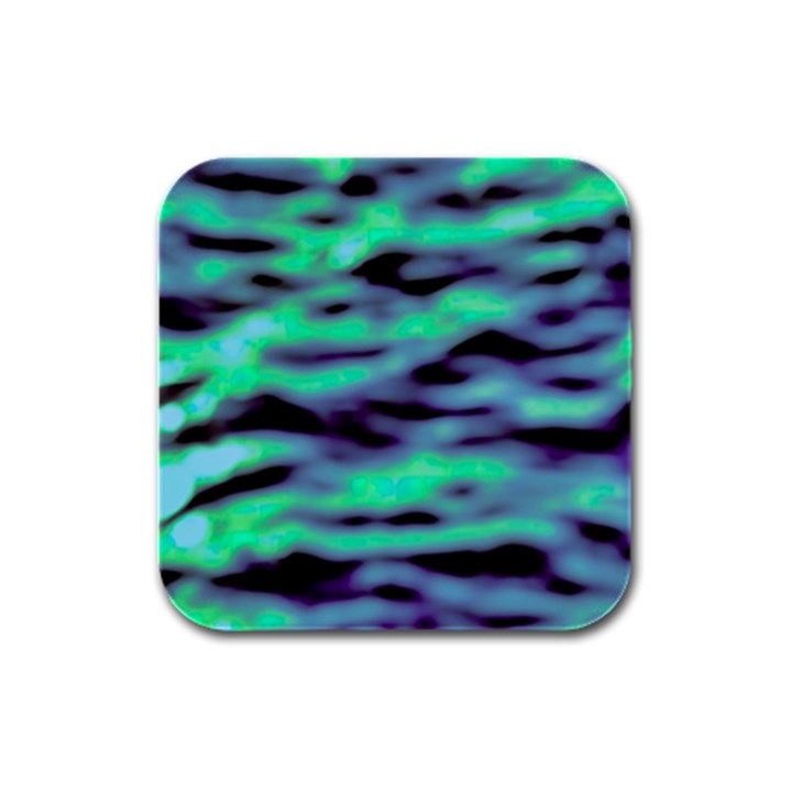 Green  Waves Abstract Series No6 Rubber Square Coaster (4 pack)