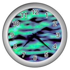 Green  Waves Abstract Series No6 Wall Clock (silver) by DimitriosArt