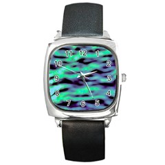 Green  Waves Abstract Series No6 Square Metal Watch by DimitriosArt