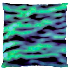 Green  Waves Abstract Series No6 Large Cushion Case (one Side) by DimitriosArt