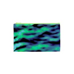 Green  Waves Abstract Series No6 Cosmetic Bag (xs) by DimitriosArt