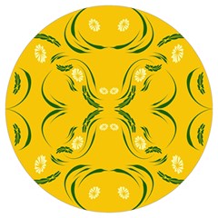 Floral Folk Damask Pattern Fantasy Flowers Floral Geometric Fantasy Round Trivet by Eskimos