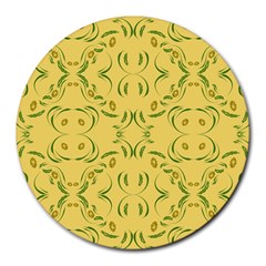 Floral Folk Damask Pattern Fantasy Flowers Floral Geometric Fantasy Round Mousepads by Eskimos